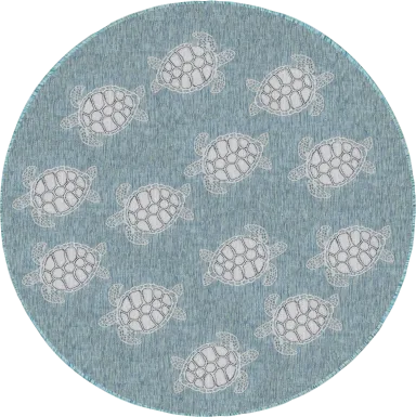 Turtle Cove Teal 7'10 Round Indoor/Outdoor Rug
