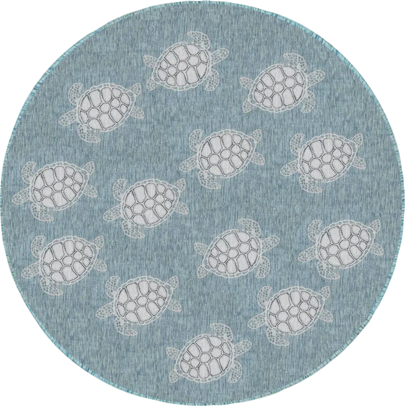 Turtle Cove Teal 7'10 Round Indoor/Outdoor Rug
