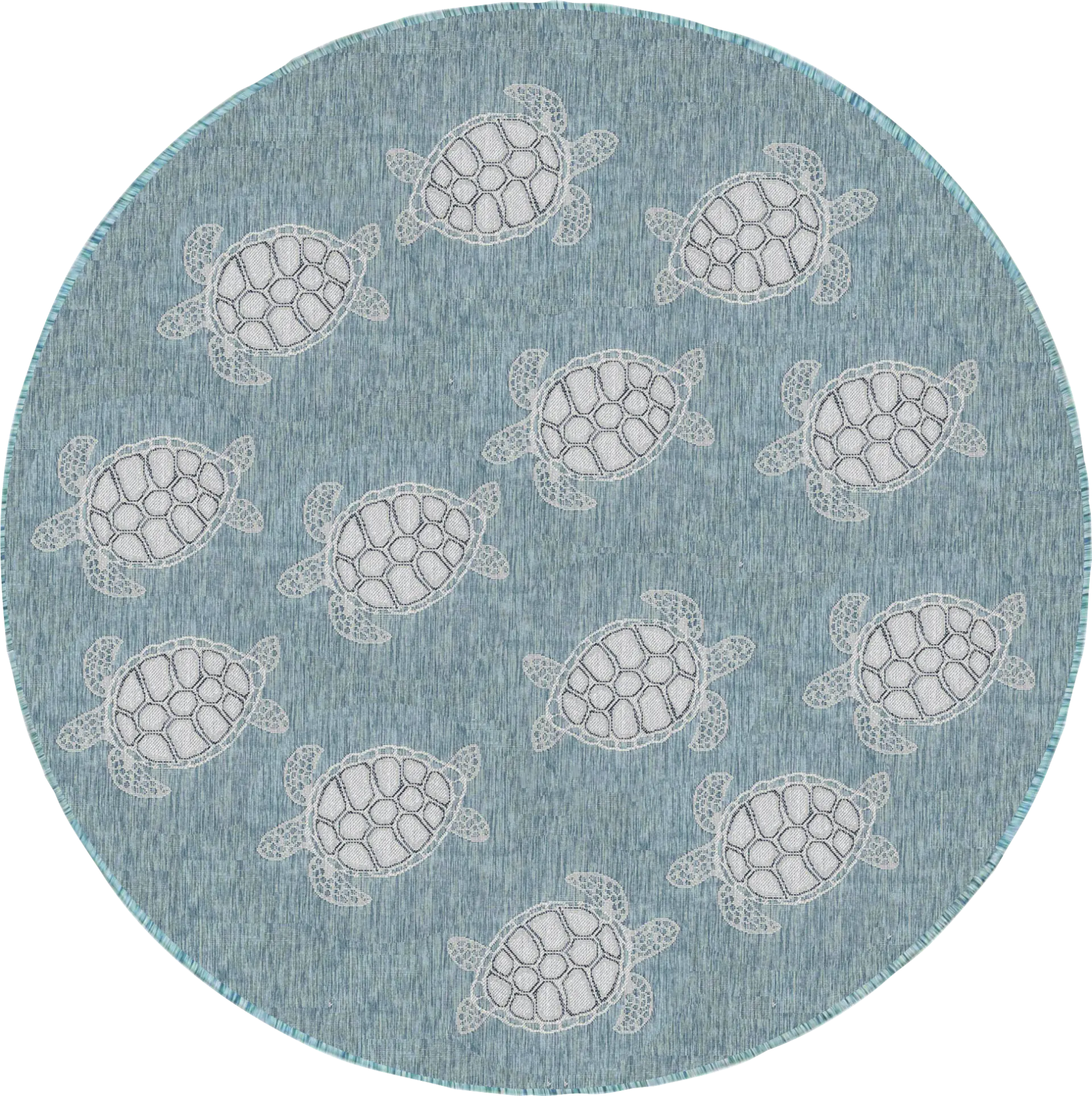 Turtle Cove Teal 7'10 Round Indoor/Outdoor Rug
