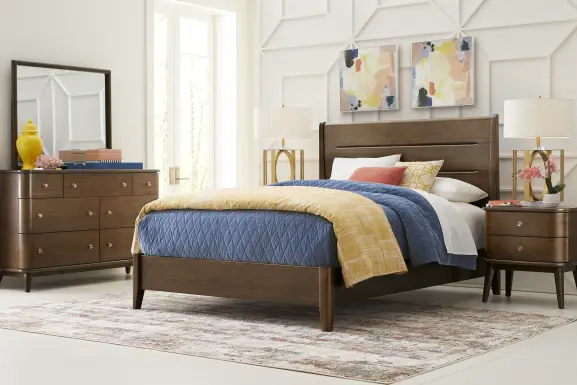 Devon Loft Walnut Finish 5 Pc Queen Panel Bedroom