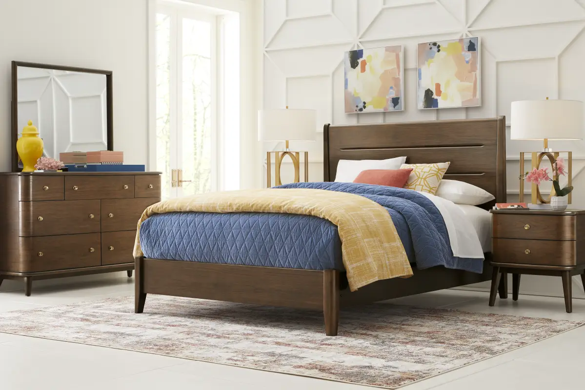 Devon Loft Walnut Finish 5 Pc Queen Panel Bedroom