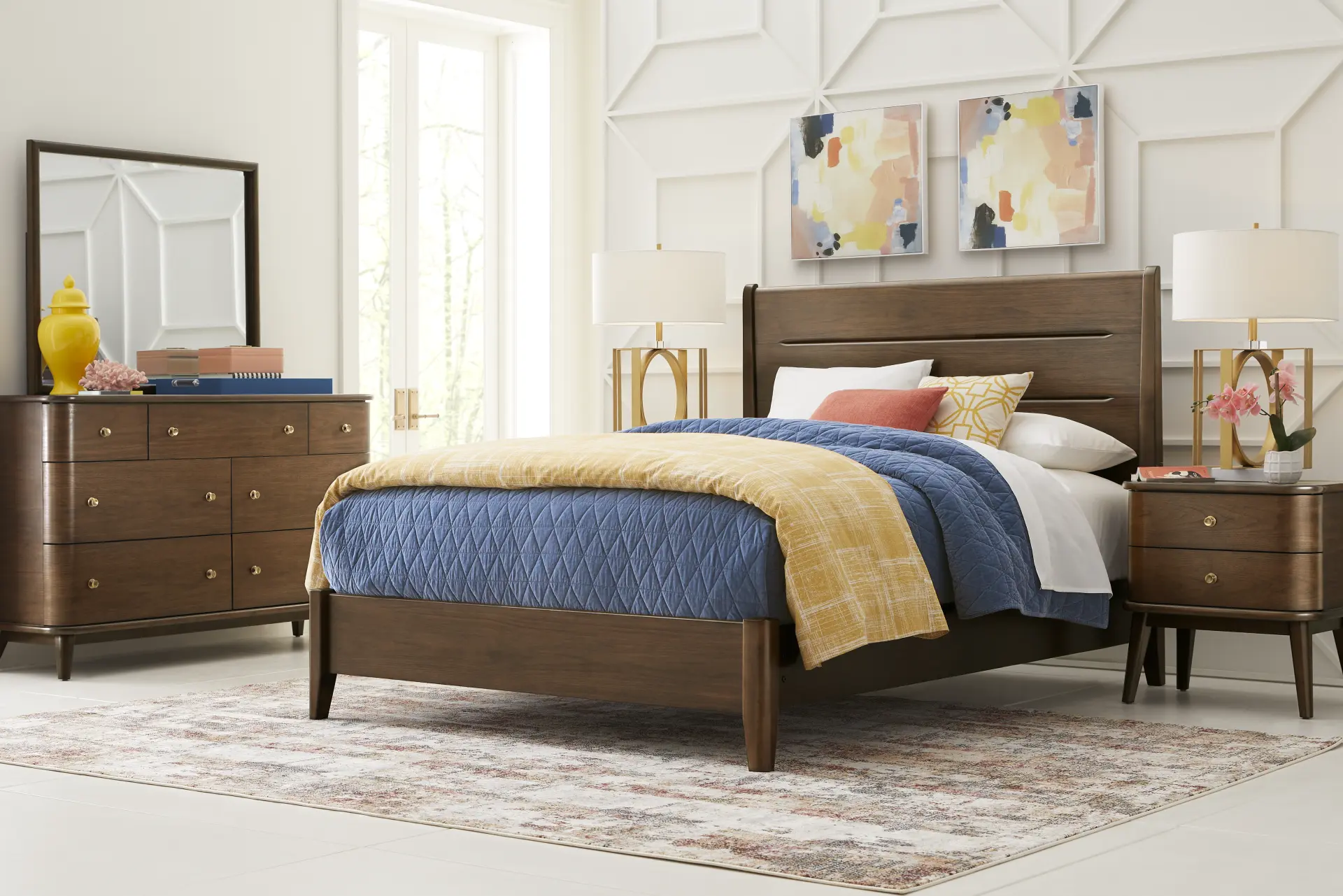 Devon Loft Walnut Finish 5 Pc Queen Panel Bedroom