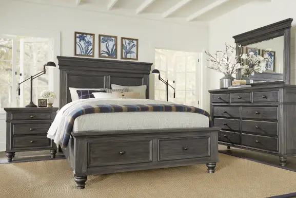 Lake Town Gray 3 Pc King Panel Bed with Storage