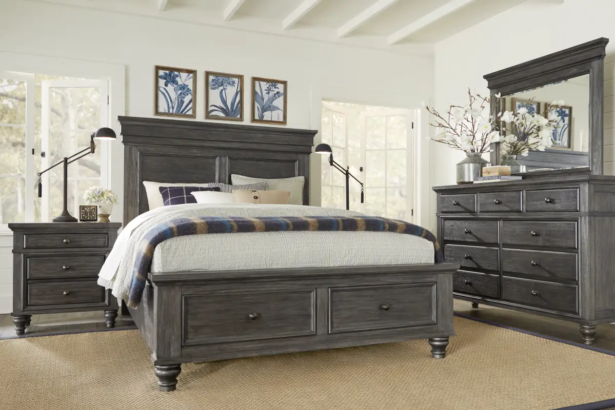 Lake Town Gray 5 Pc King Panel Bedroom with Storage