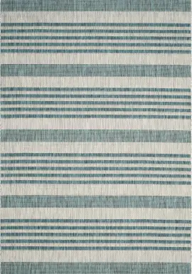 Fresh Stripes Teal 5'3 x 7'7 Indoor Outdoor Rug