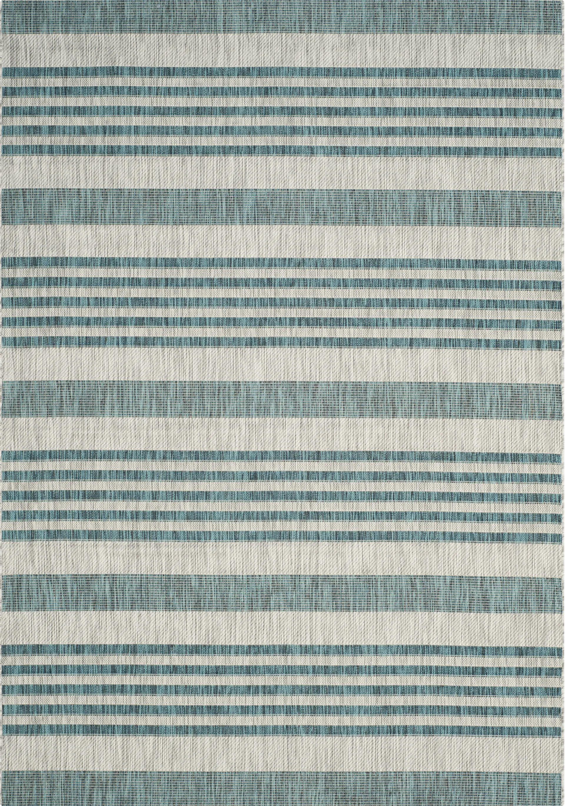 Fresh Stripes Teal 6'7 x 9'6 Indoor/Outdoor Rug
