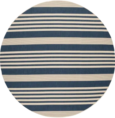 Fresh Stripes Navy 8' Round Indoor/Outdoor Rug