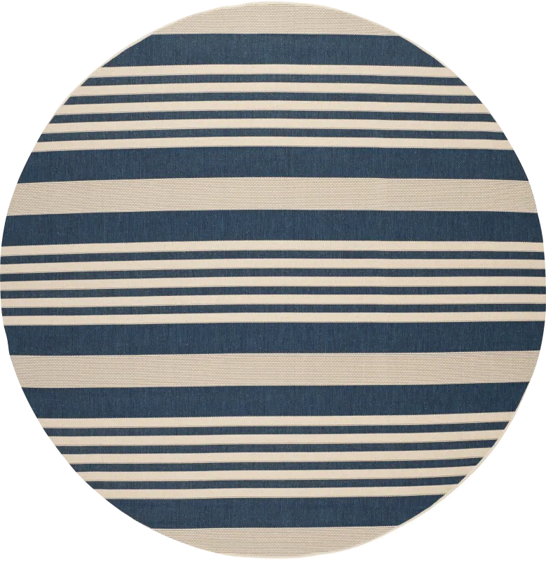 Fresh Stripes Navy 8' Round Indoor/Outdoor Rug