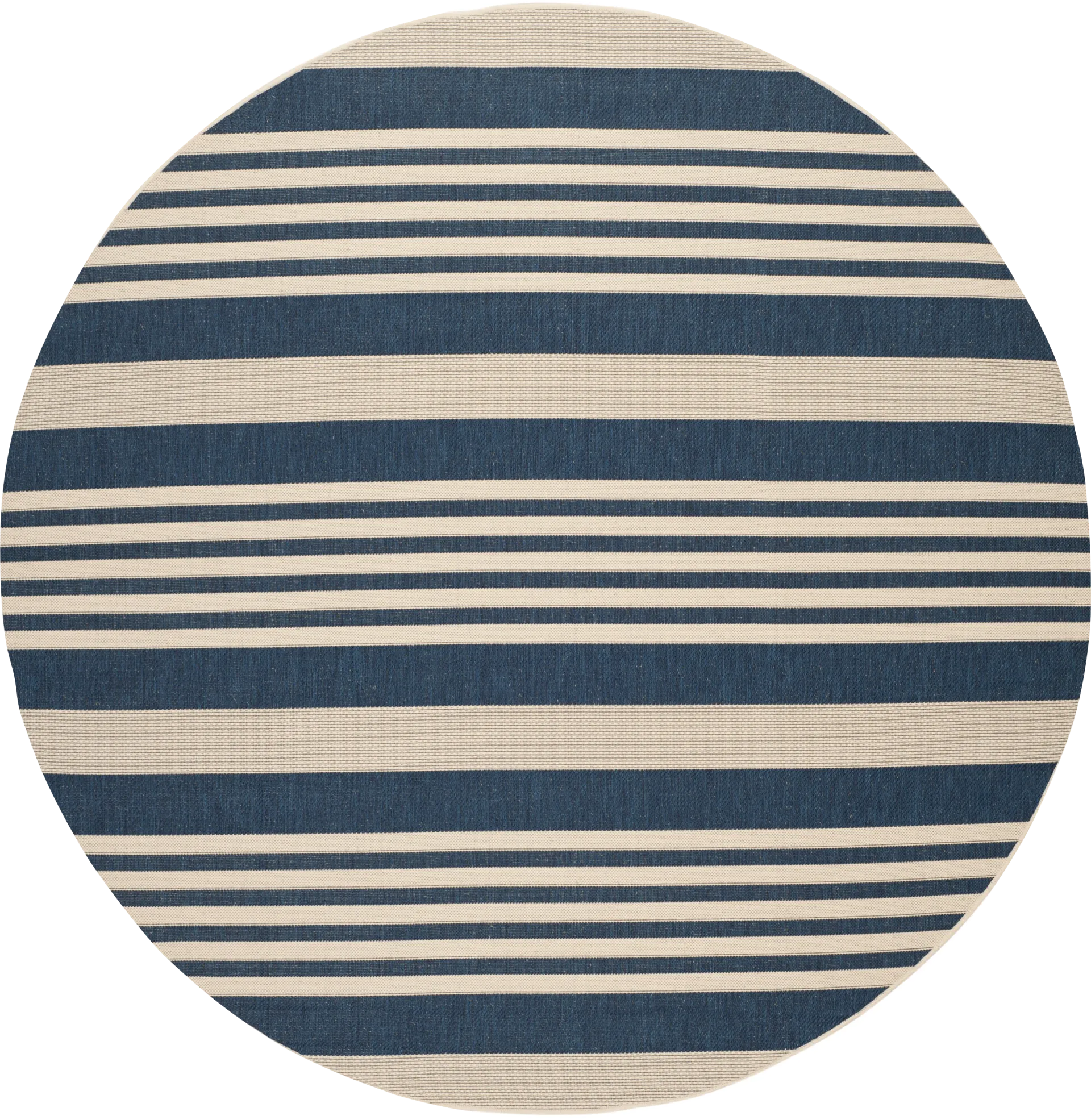 Fresh Stripes Navy 8' Round Indoor/Outdoor Rug - Image 1