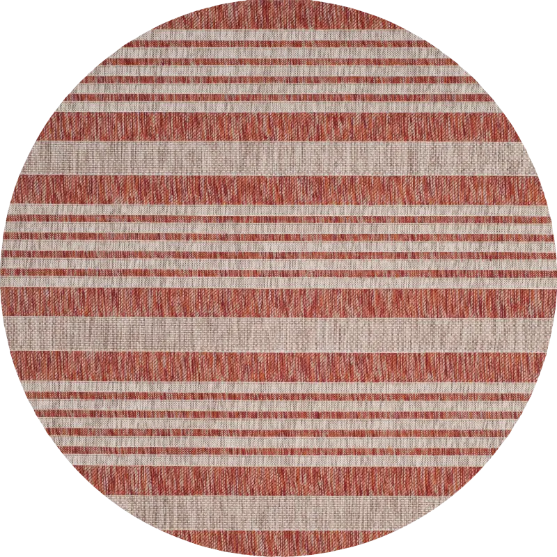 Fresh Stripes Brick 8' Round Indoor/Outdoor Rug