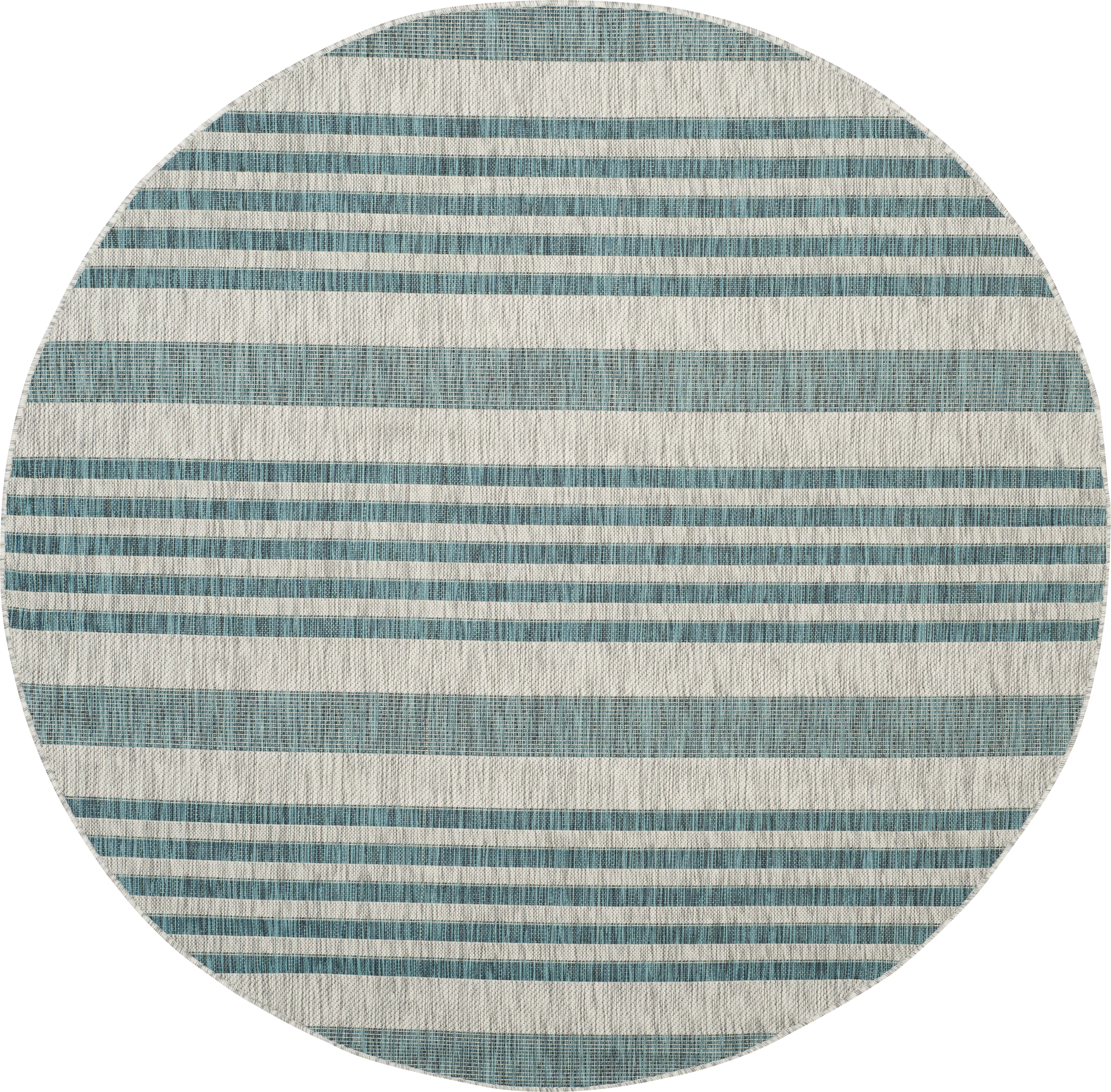 Fresh Stripes Teal 8' Round Indoor/Outdoor Rug - Thumbnail - Image 1