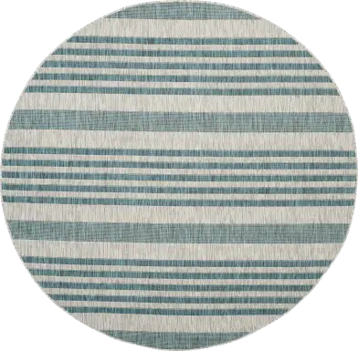Fresh Stripes Teal 8' Round Indoor/Outdoor Rug