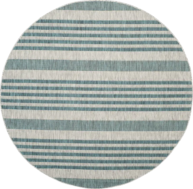 Fresh Stripes Teal 8' Round Indoor/Outdoor Rug