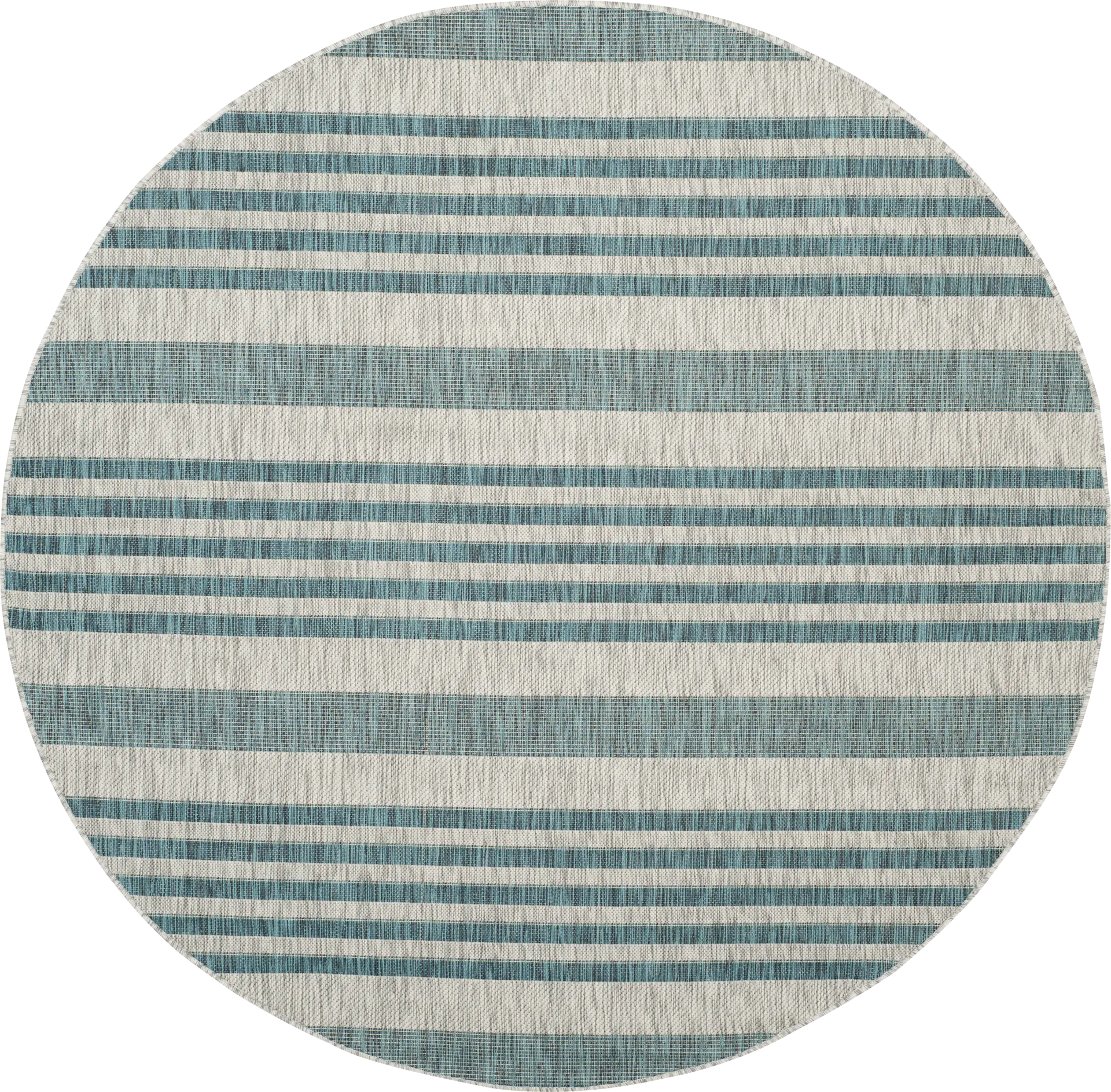 Fresh Stripes Teal 8' Round Indoor/Outdoor Rug