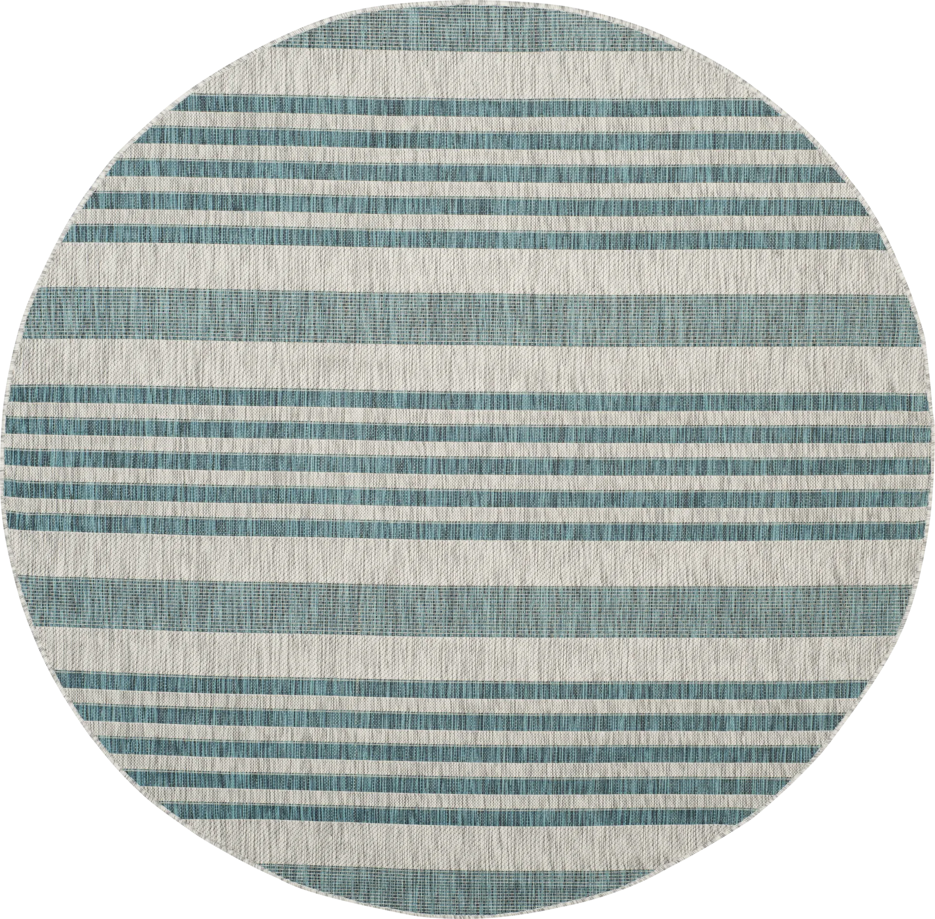 Fresh Stripes Teal 8' Round Indoor/Outdoor Rug - Image 1