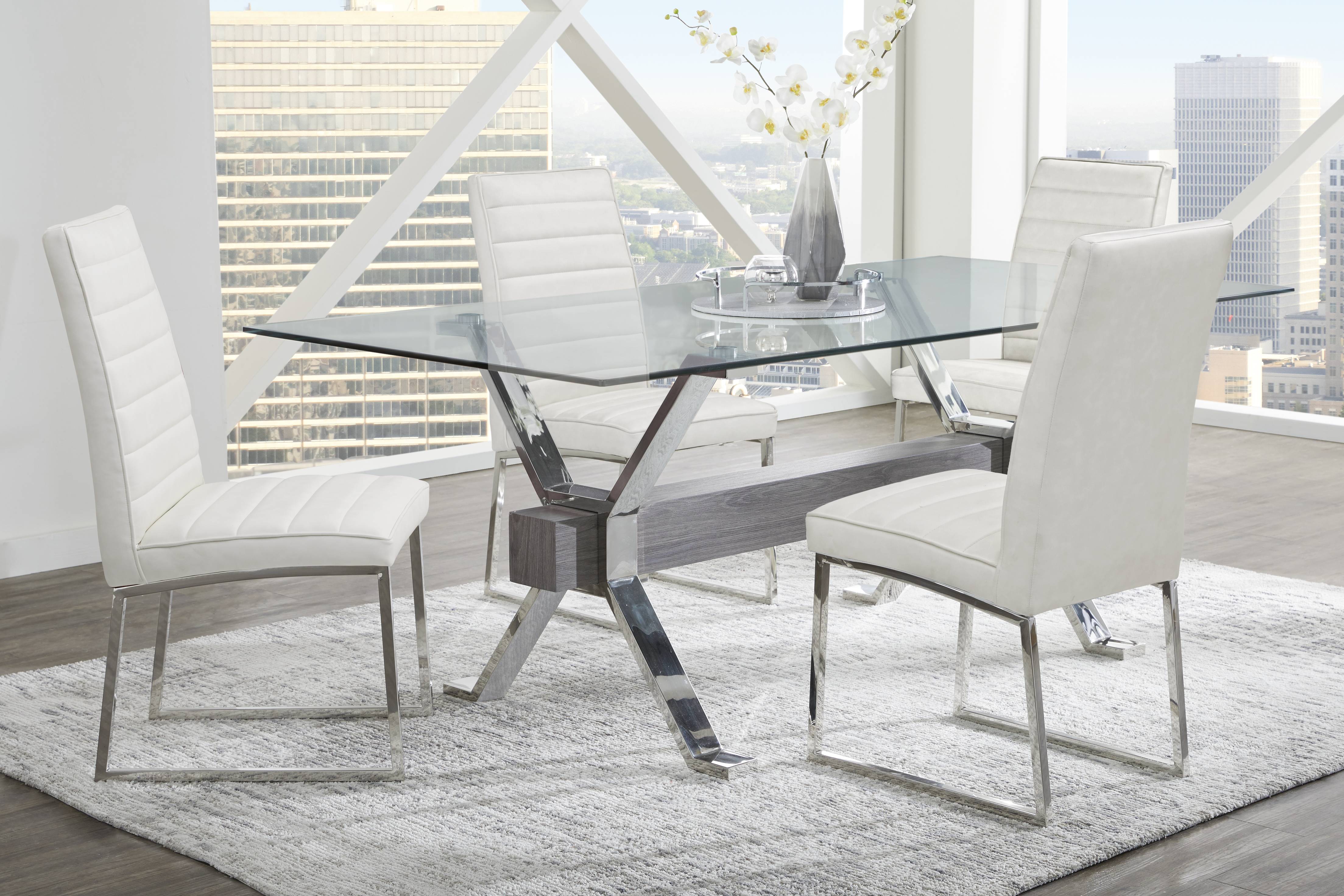 Wyndhall Chrome 5 Pc Rectangle Dining Room with Gray Chairs - Thumbnail - Image 2