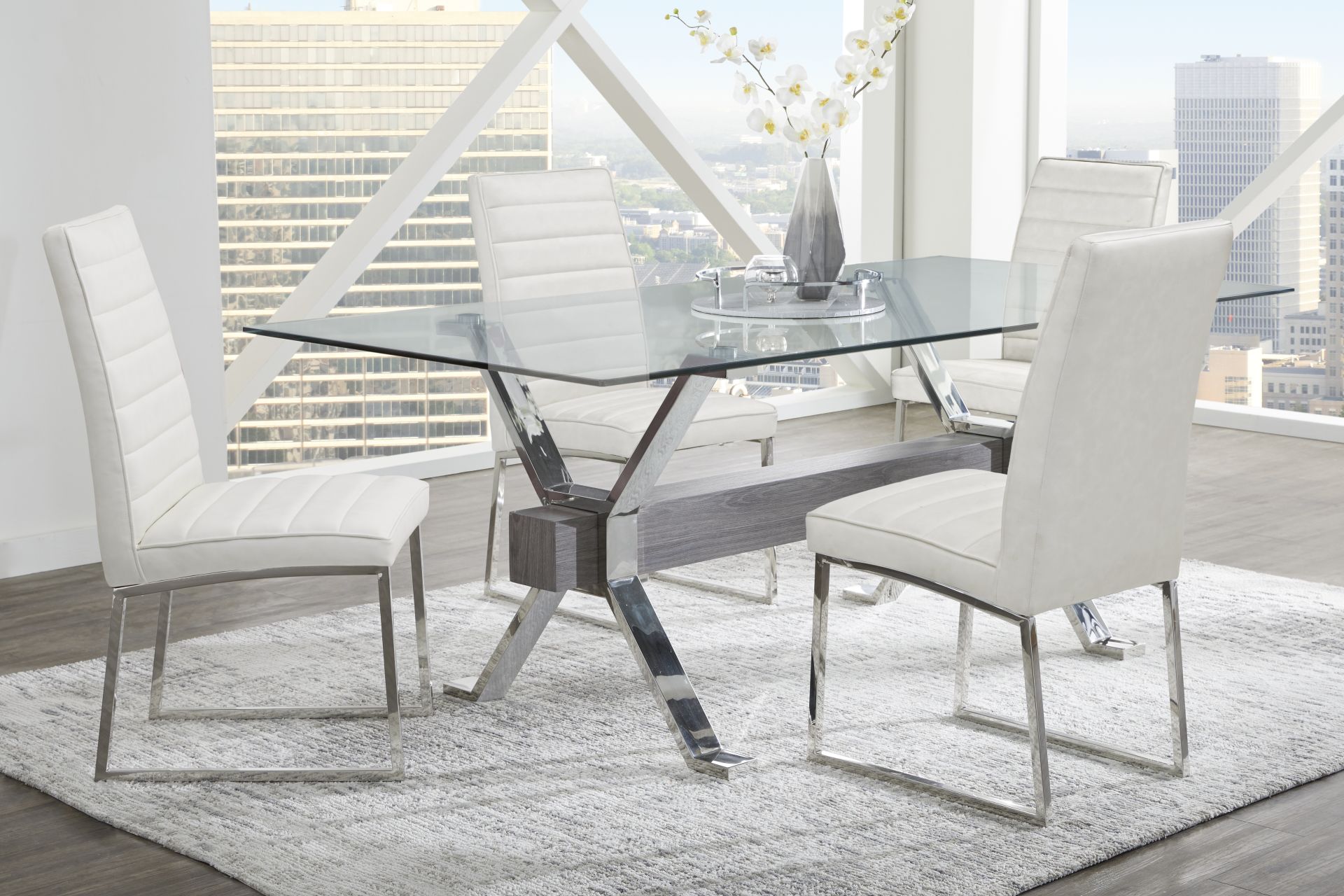 Wyndhall Chrome 5 Pc Rectangle Dining Room with Gray Chairs - Image 2