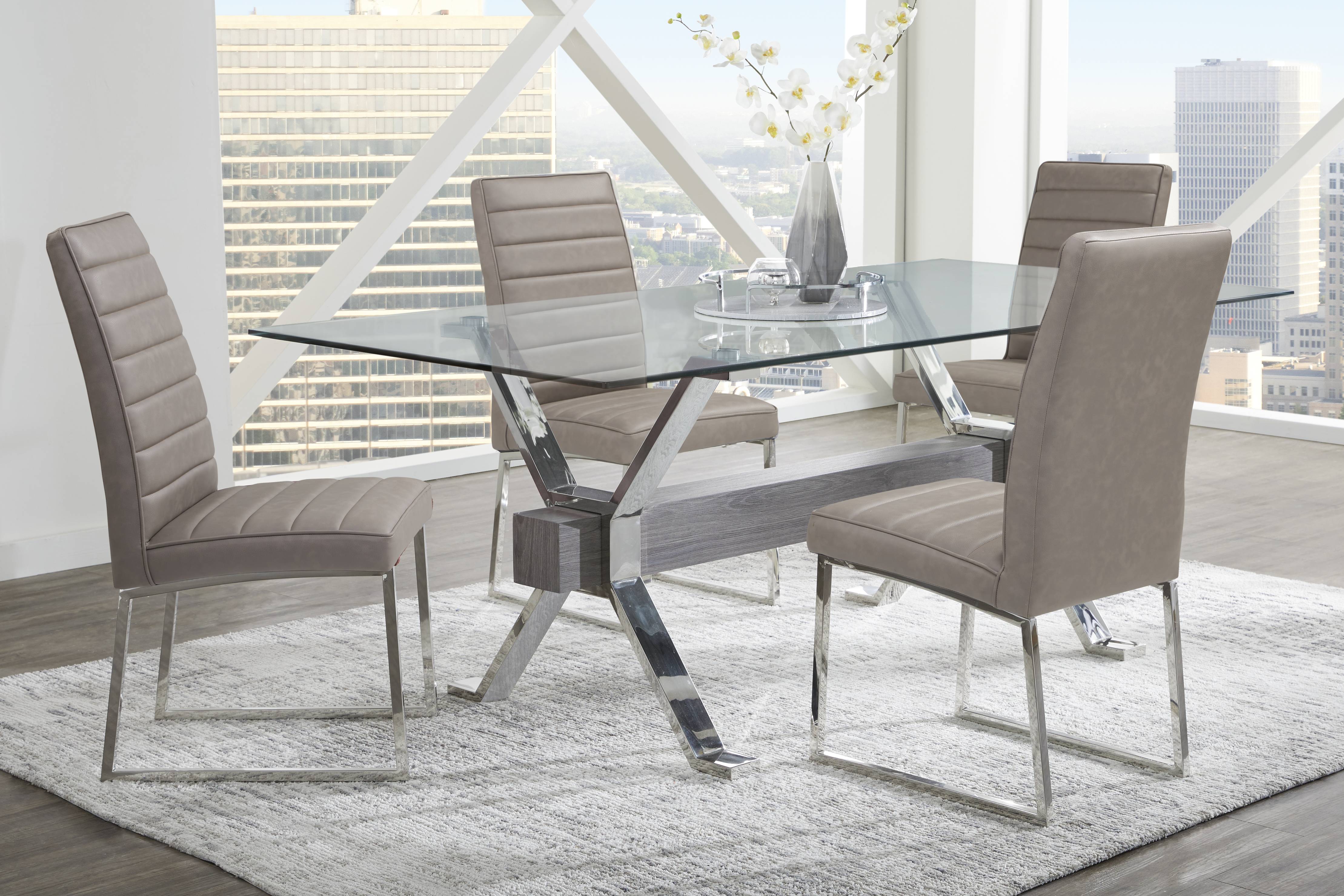 Wyndhall Chrome 5 Pc Rectangle Dining Room with Gray Chairs - Thumbnail - Image 1