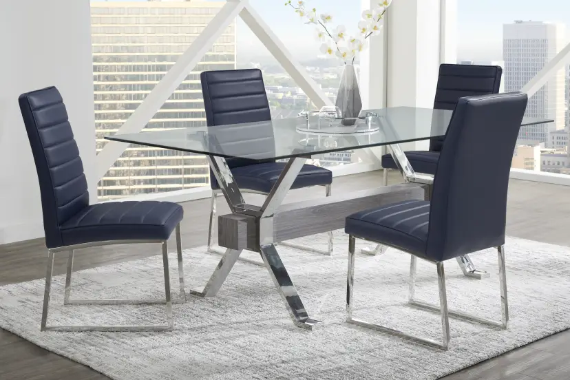 Wyndhall Chrome 5 Pc Rectangle Dining Room with Midnight Chairs