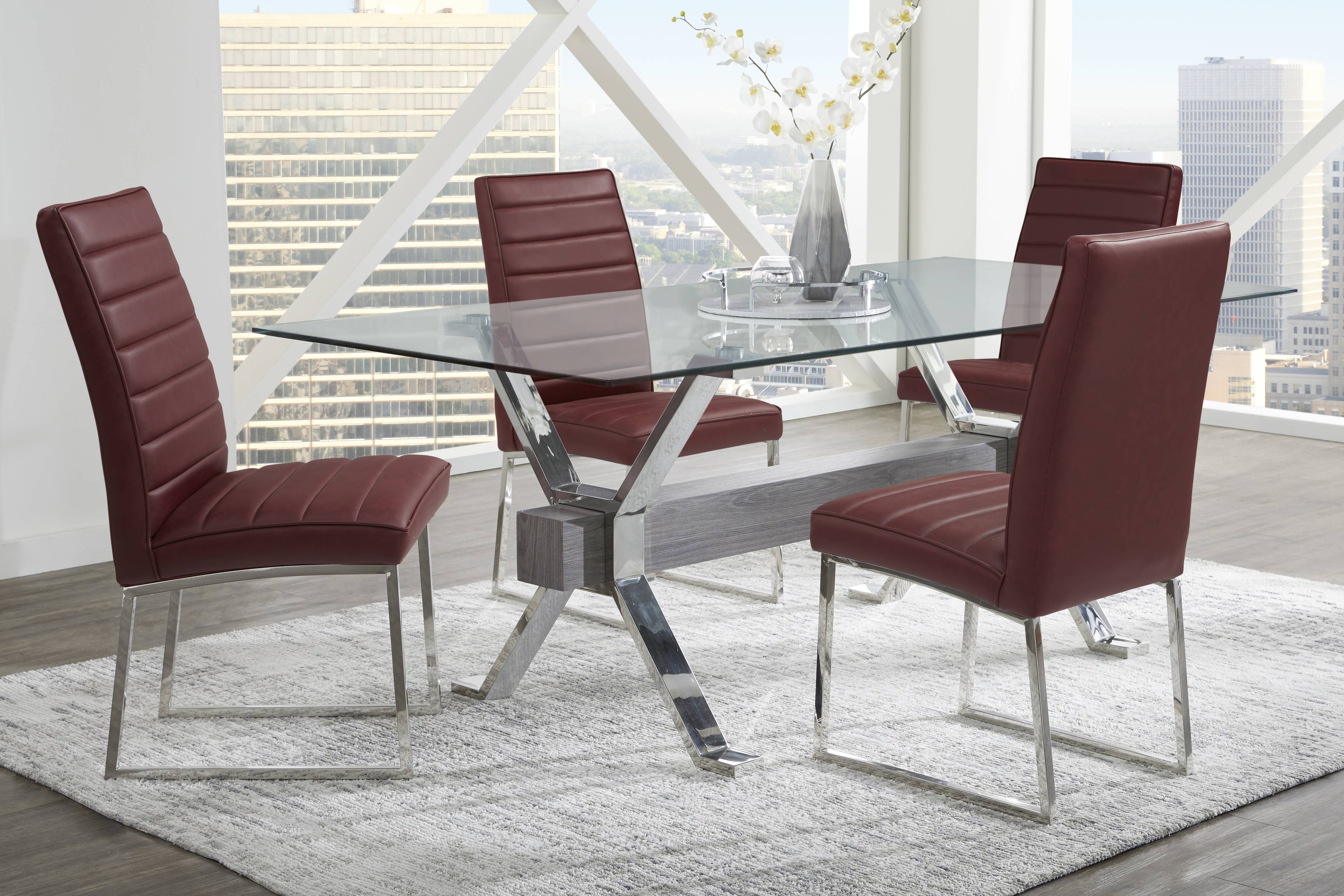 Wyndhall Chrome 5 Pc Rectangle Dining Room with Bordeaux Chairs - Thumbnail - Image 1