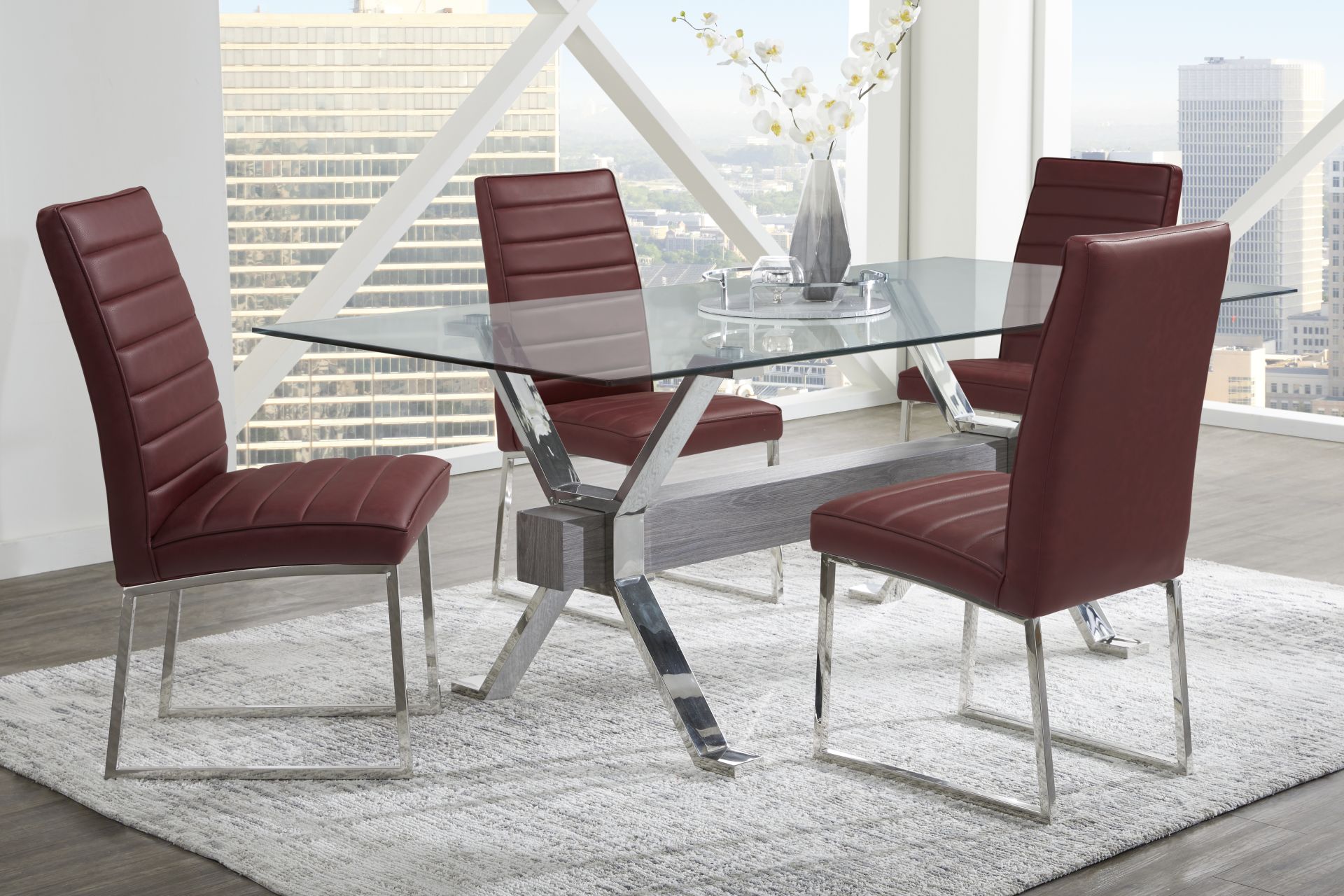 Wyndhall Chrome 5 Pc Rectangle Dining Room with Bordeaux Chairs - Image 1