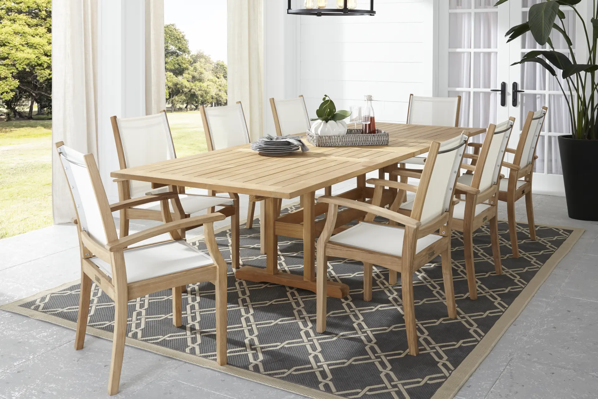 Pleasant Bay Teak 9 Pc Rectangle Extension Outdoor Dining Set