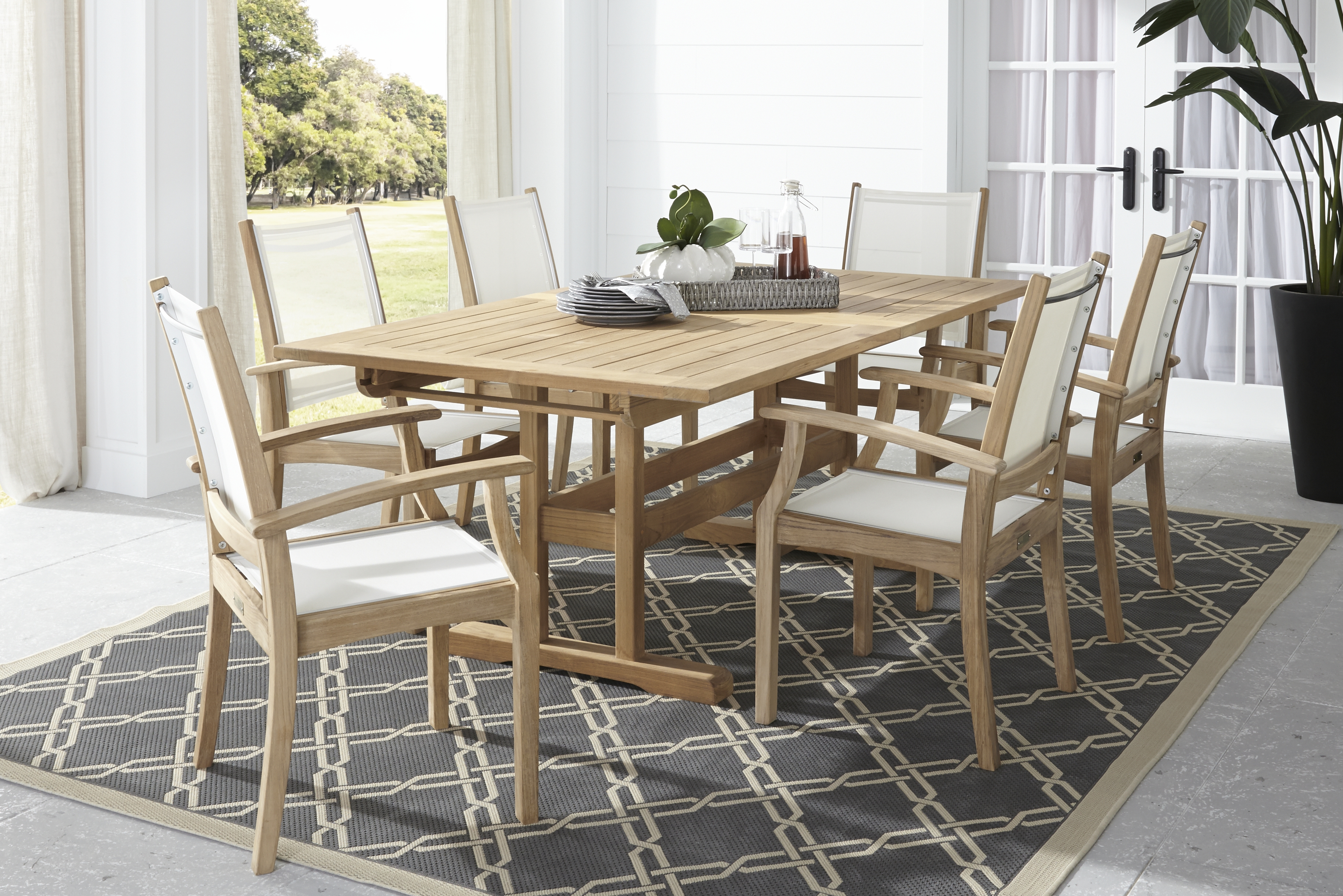 Pleasant Bay Teak 7 Pc Rectangle Extension Outdoor Dining Set - Thumbnail - Image 1