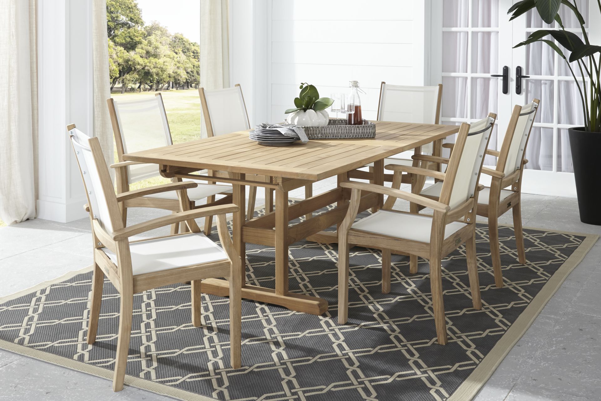 Pleasant Bay Teak 5 Pc Rectangle Extension Outdoor Dining Set - Image 1