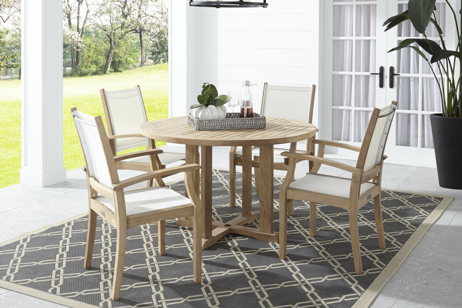 Pleasant Bay Teak 5 Pc Round Outdoor Dining Set - Image 1