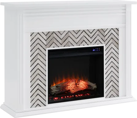 Hazelhurst IV White 50 in. Console With Touch Panel Electric Fireplace