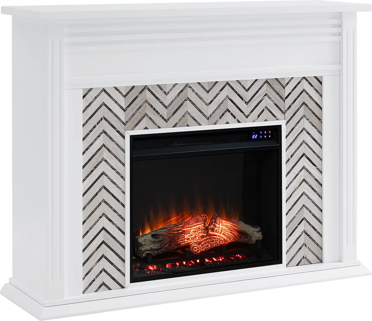 Hazelhurst IV White 50 in. Console With Touch Panel Electric Fireplace
