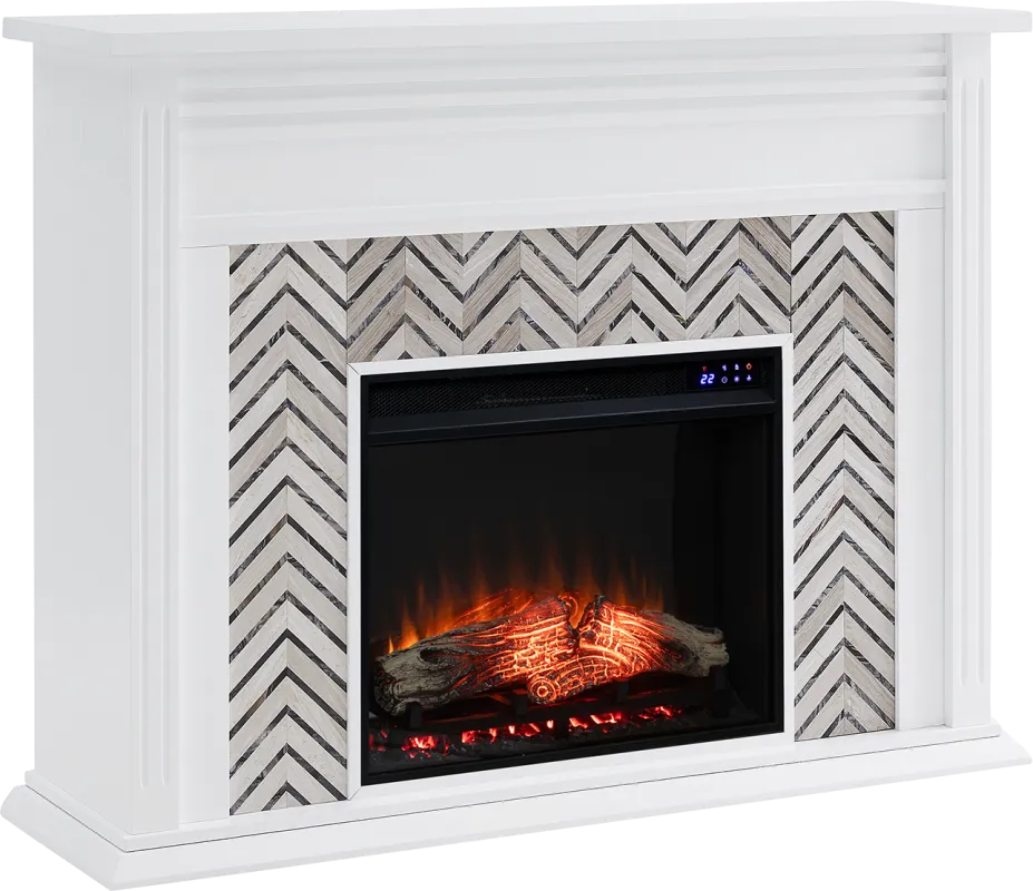 Hazelhurst IV White 50 in. Console With Touch Panel Electric Fireplace