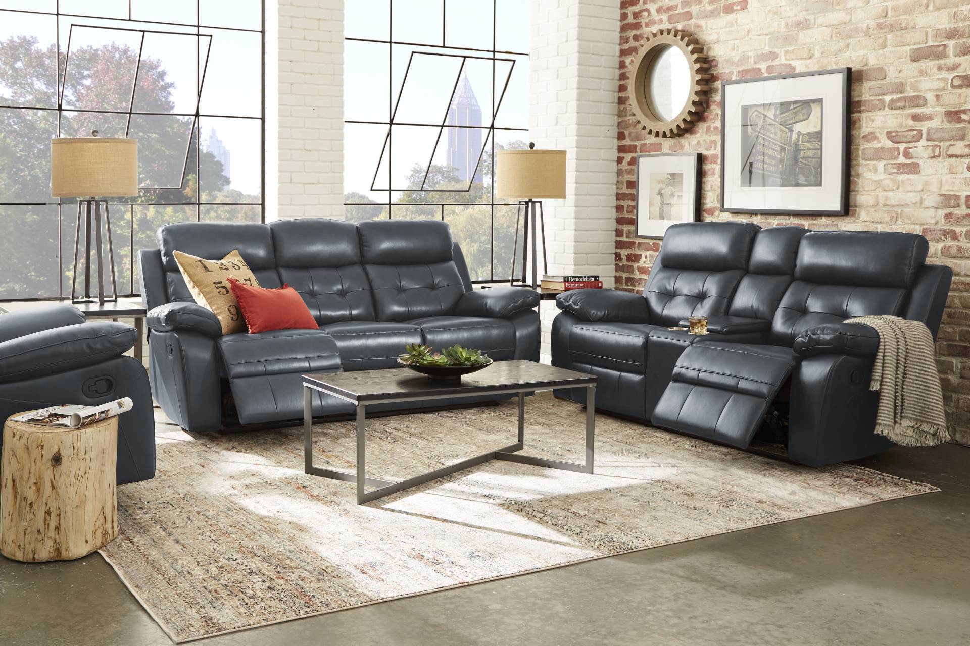 Antonin Blue Leather 3 Pc Reclining Living Room full room