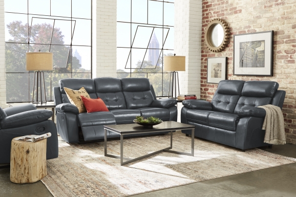 Antonin Blue Leather Reclining Loveseat