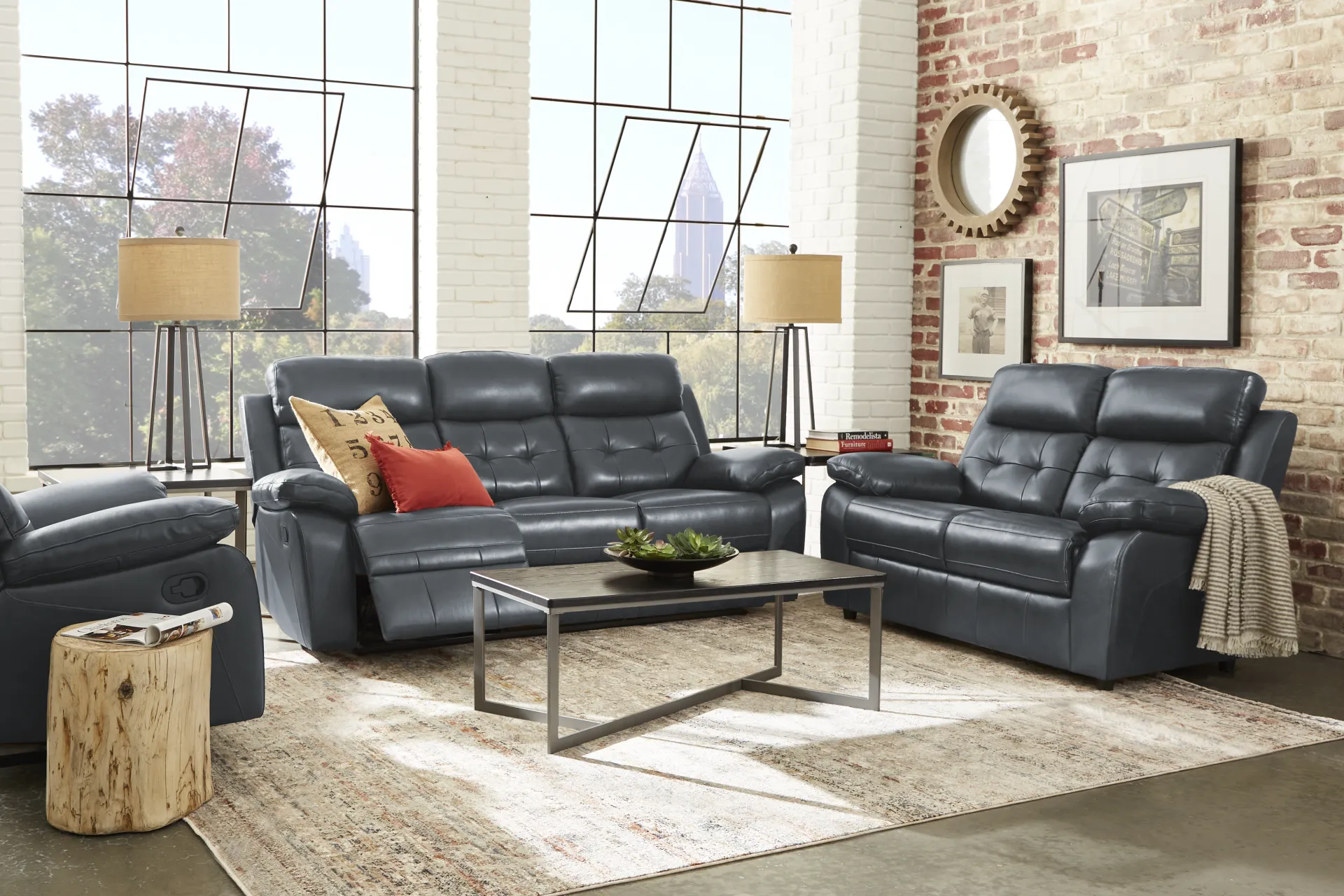 Antonin Blue Leather Loveseat - Image 1