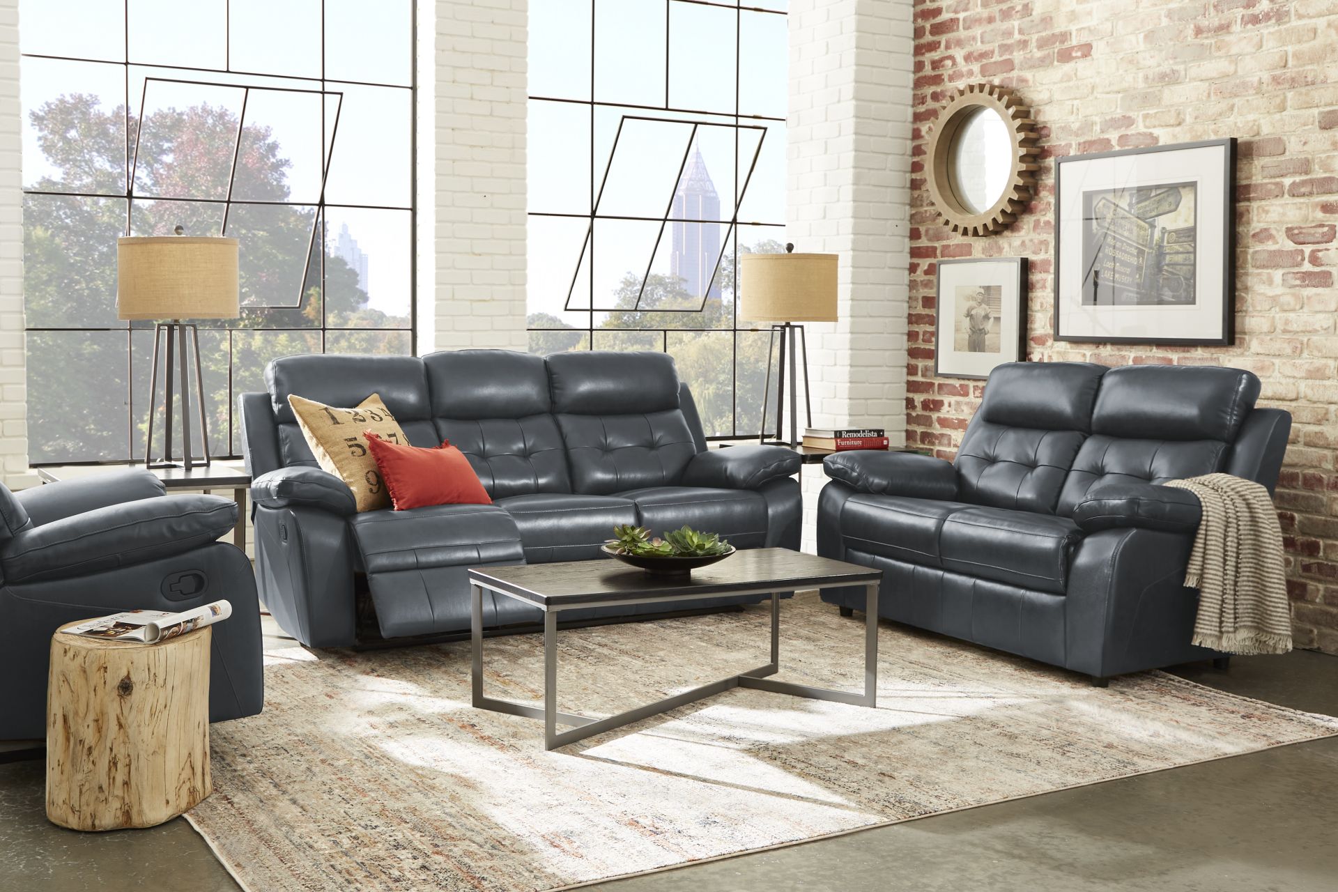 Antonin Blue Leather 2 Pc Reclining Living Room - Image 1