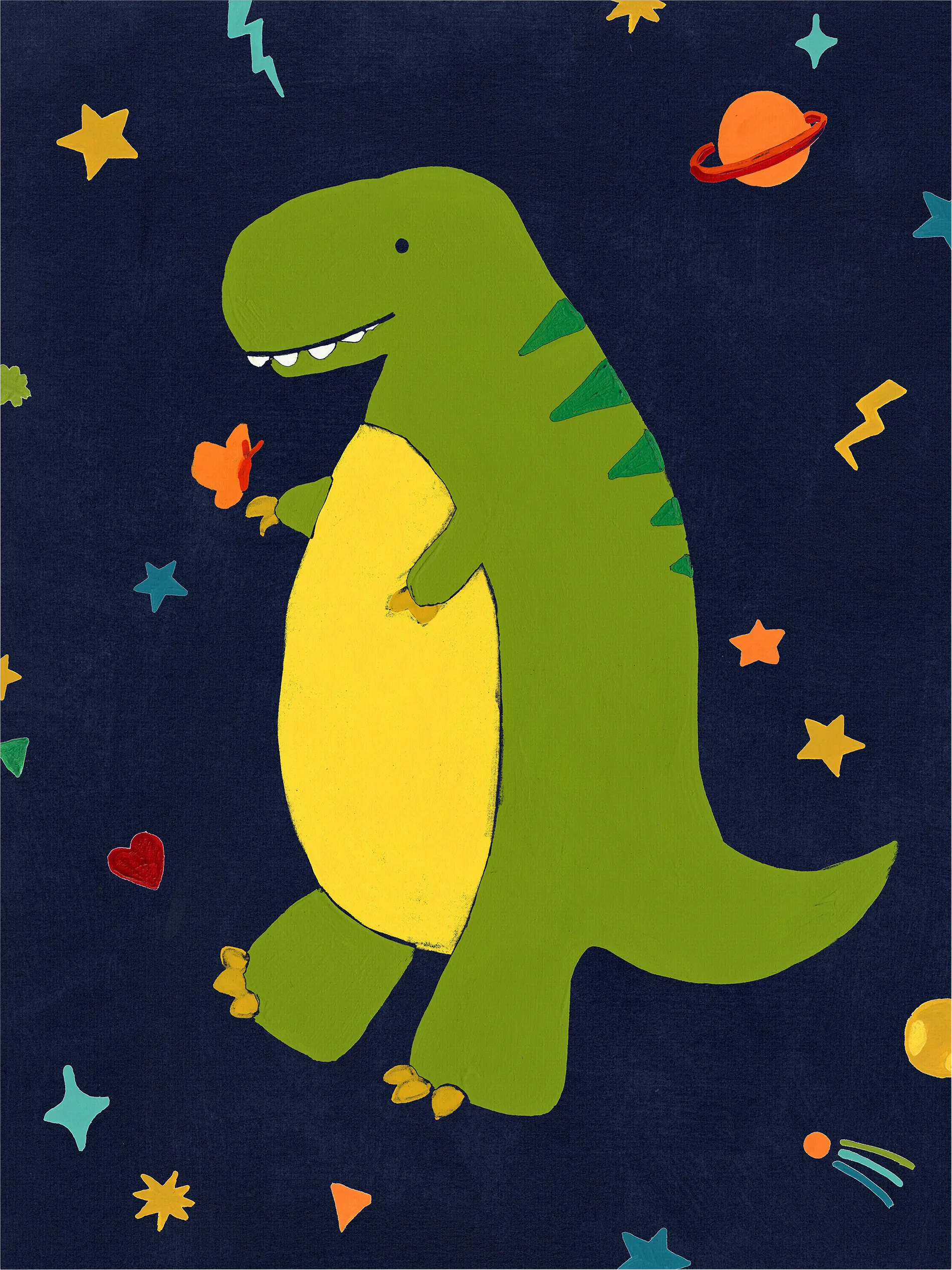 Kids Space Dinos I Green Artwork - Image 1