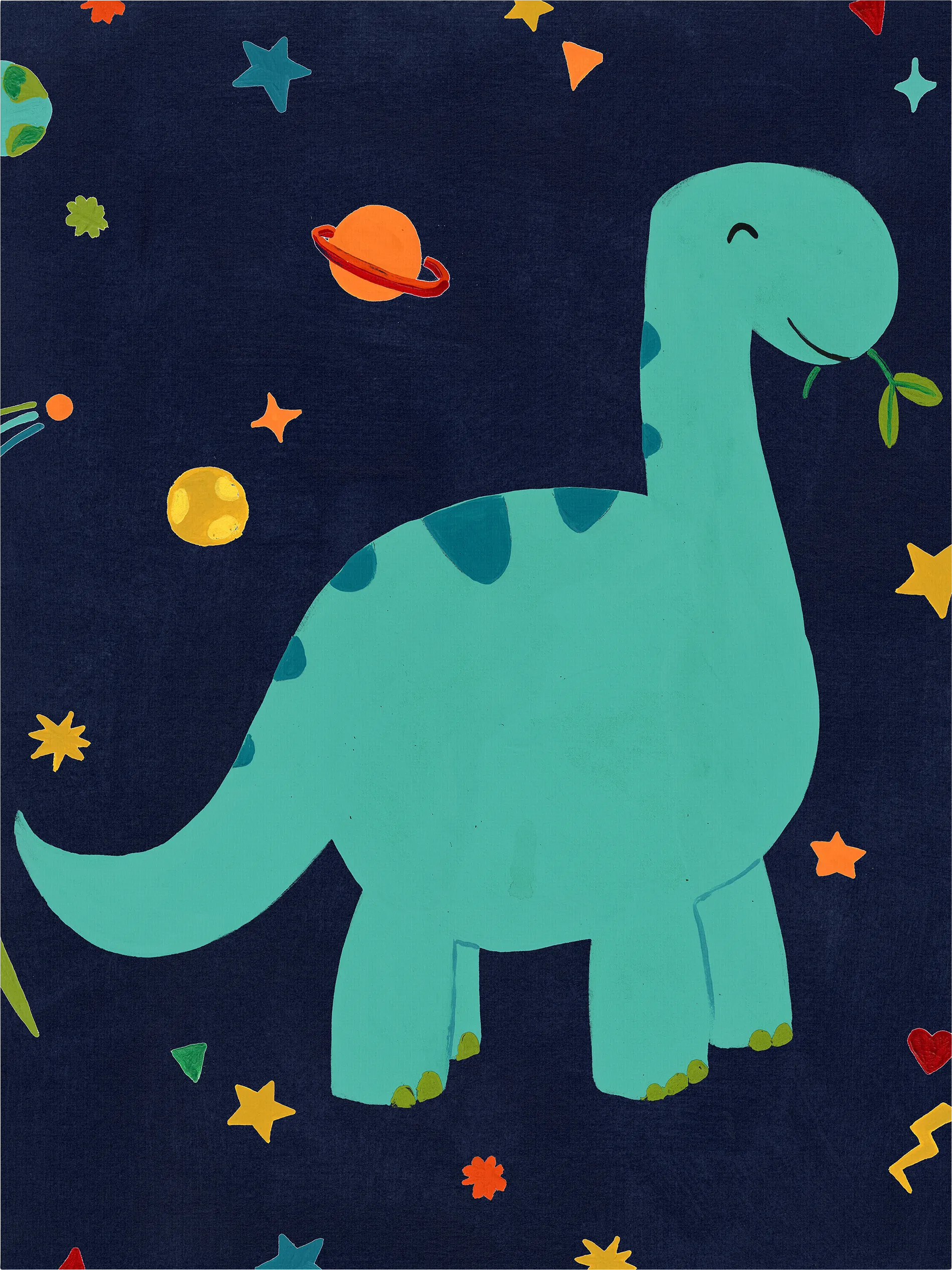 Kids Space Dinos II Blue Artwork - Image 1