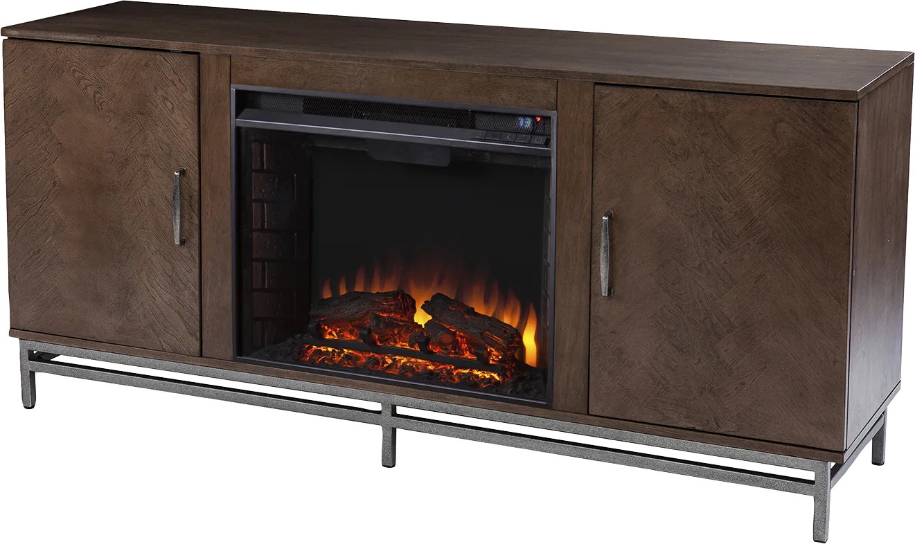 Varlet II Brown 60 in. Console With Electric Log Fireplace - Thumbnail - Image 1