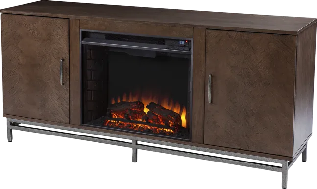 Varlet II Brown 60 in. Console With Electric Log Fireplace