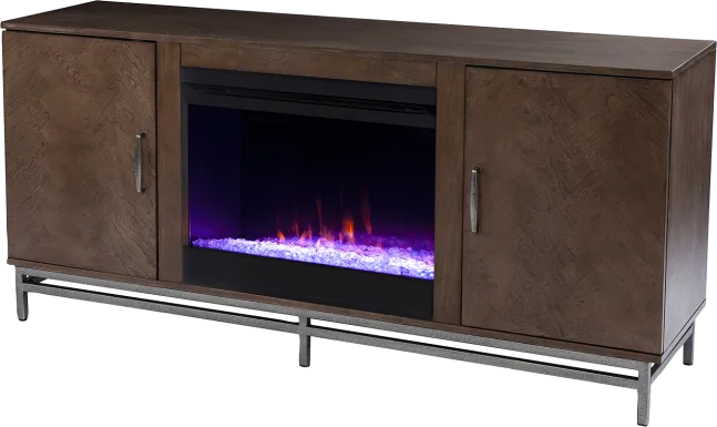Varlet I Brown 60 in. Console, With Color Changing Electric Fireplace