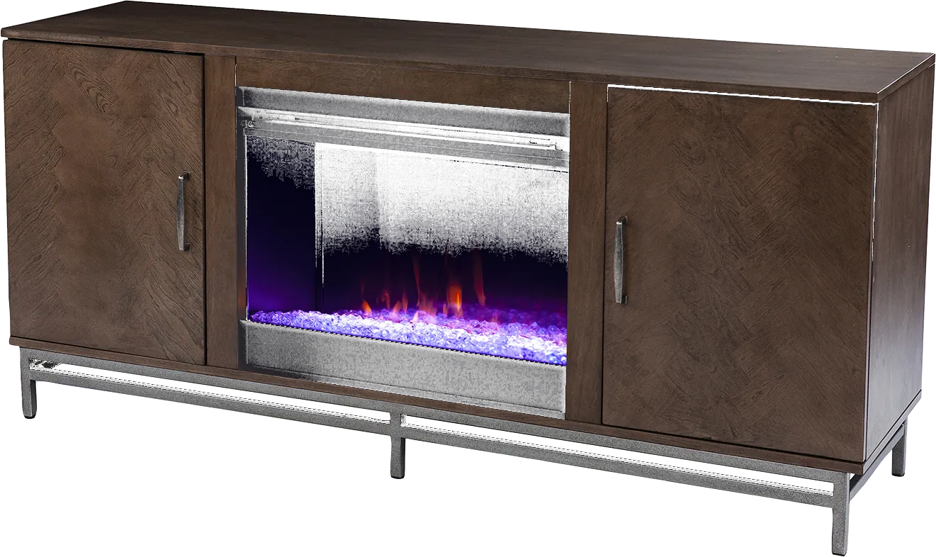 Varlet I Brown 60 in. Console, With Color Changing Electric Fireplace