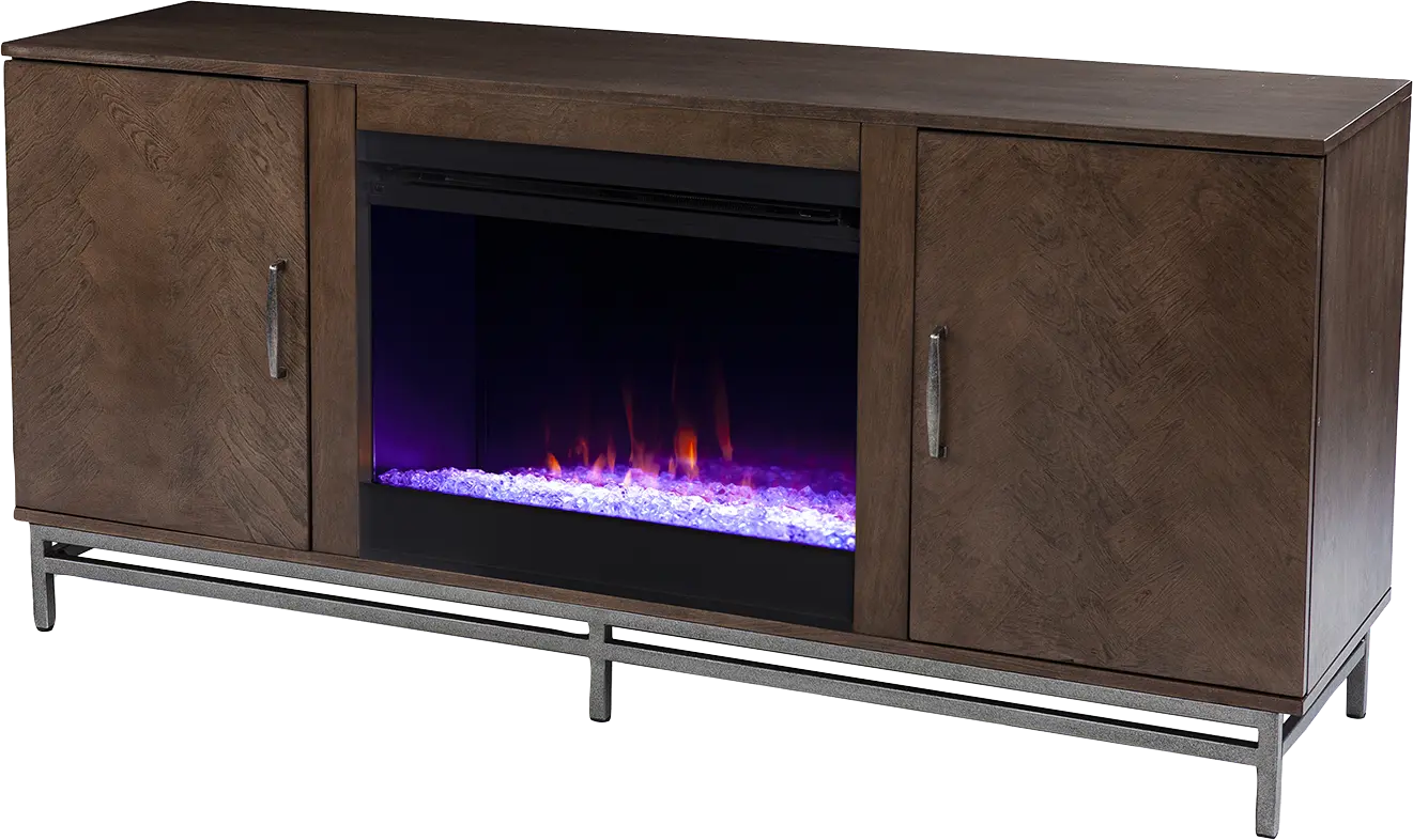 Varlet I Brown 60 in. Console, With Color Changing Electric Fireplace