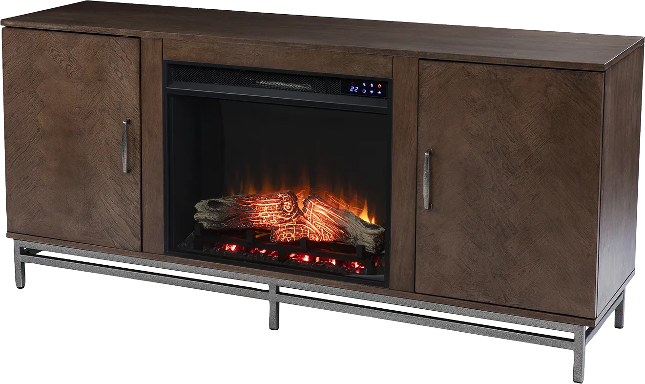 Varlet IV Brown 60 in. Console With Touch Panel Electric Log Fireplace - Thumbnail - Image 1
