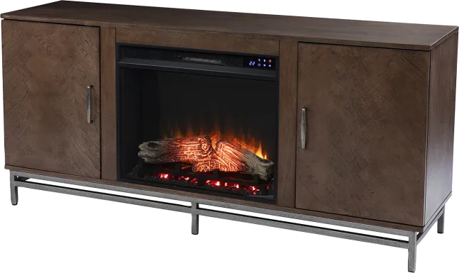 Varlet IV Brown 60 in. Console With Touch Panel Electric Log Fireplace