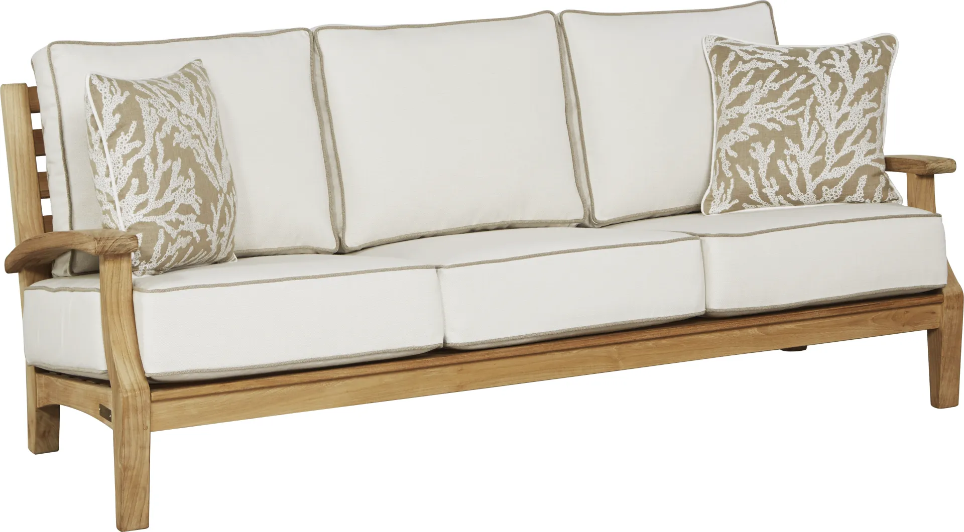 Pleasant Bay Teak 4 Pc Outdoor Seating Set with White Sand Cushions - Image 2