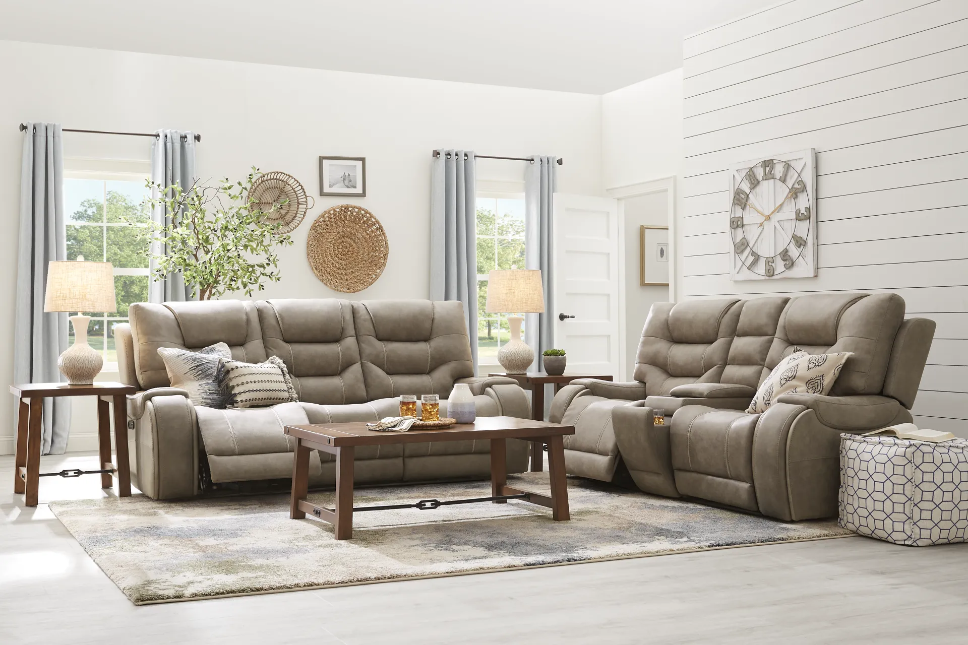 Laredo Springs Gray Dual Power Reclining Sofa - Image 1