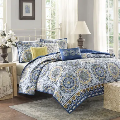 Tangiers Blue 6 Pc Queen Coverlet Set