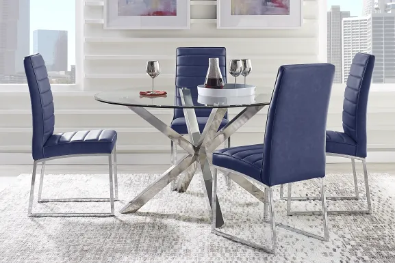 Linton Park Silver 5 Pc Round Dining Set with Midnight Chairs