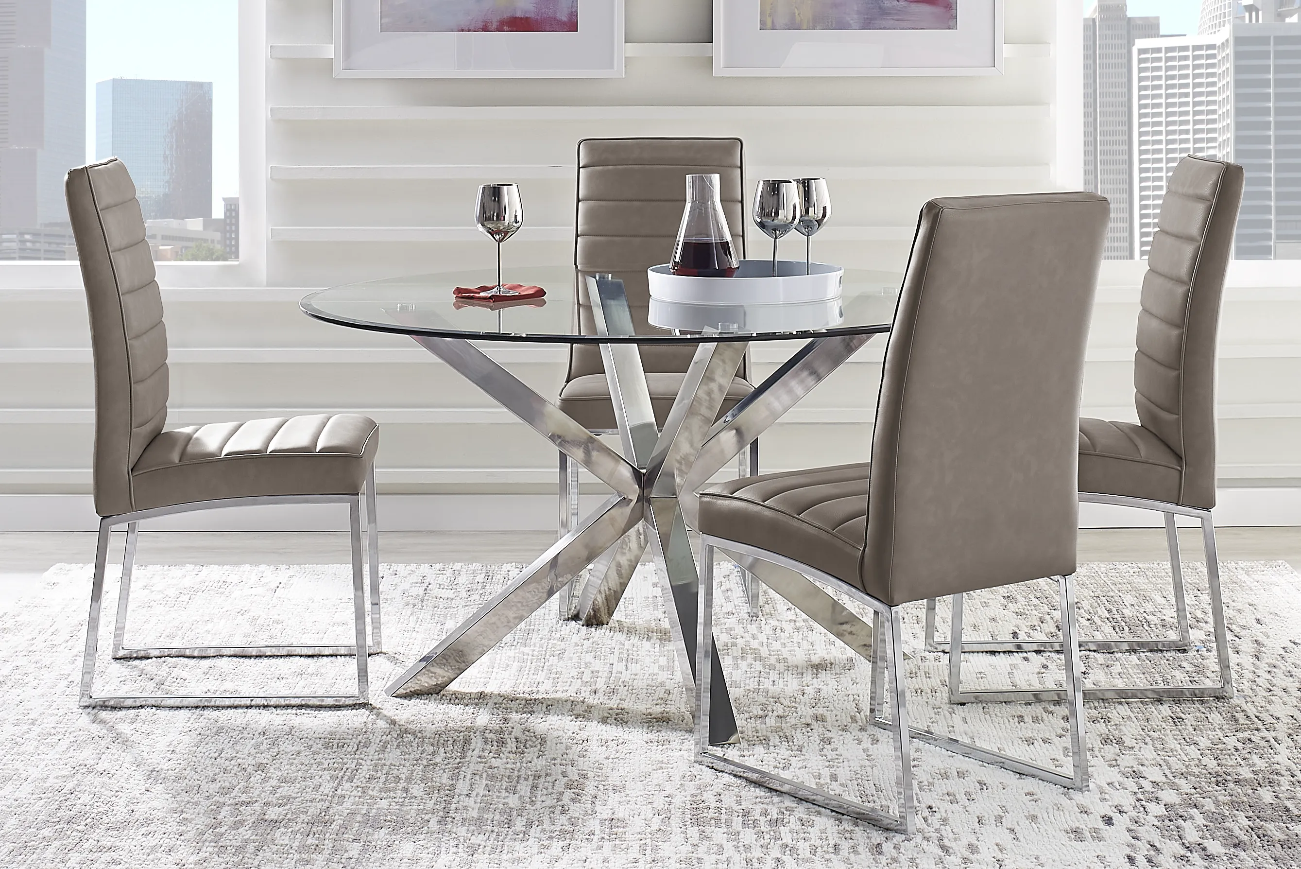 Linton Park Silver 5 Pc Round Dining Set with Gray Chairs - Thumbnail - Image 1